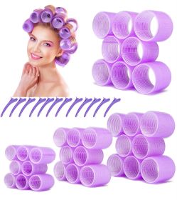 Jumbo Hair Rollers; 32 Packs Large Hair Rollers for Long Medium Short Hair; 4 Size Self Grip Hair Rollers for Women Curls at Home (8âˆšÃ³Extra Jumbo +8âˆšÃ³